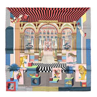 Hermes Silk Grand Theatre Nouveau Scarf 90 Bleu Vieux Rose Vert 1 of 5