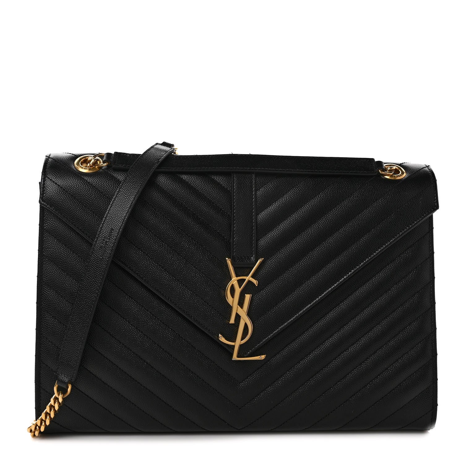 Saint Laurent Grain De Poudre Matelasse Chevron Large Monogram Satchel Black 1 of 10