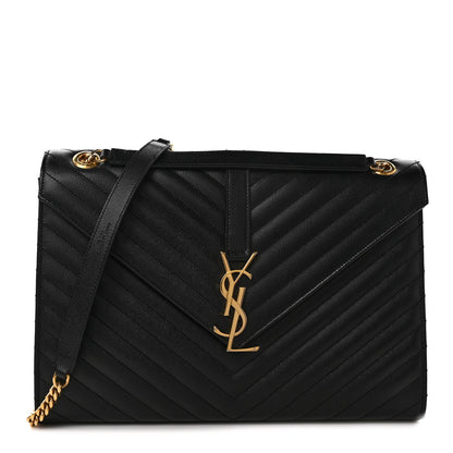 Saint Laurent Grain De Poudre Matelasse Chevron Large Monogram Satchel Black 1 of 10