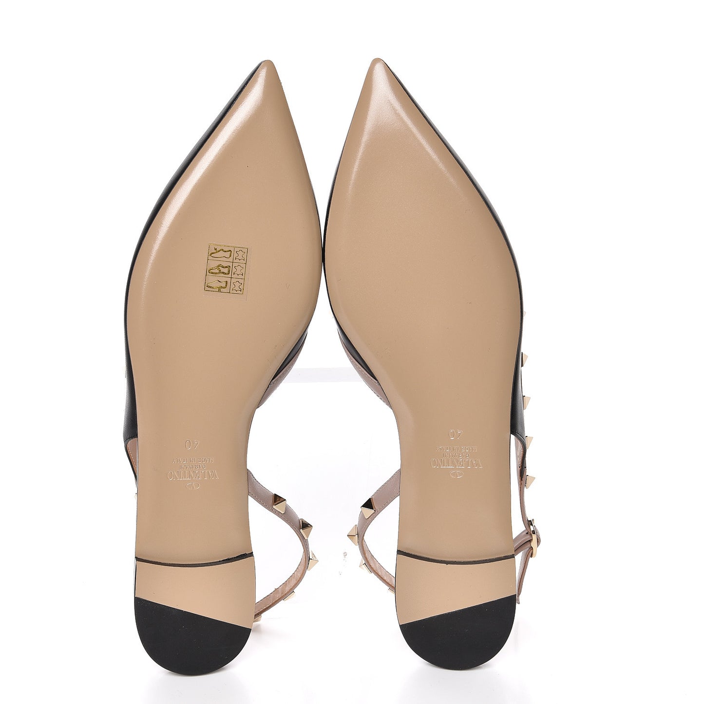 Nappa Rockstud Slingback Flats 40 Black Poudre
