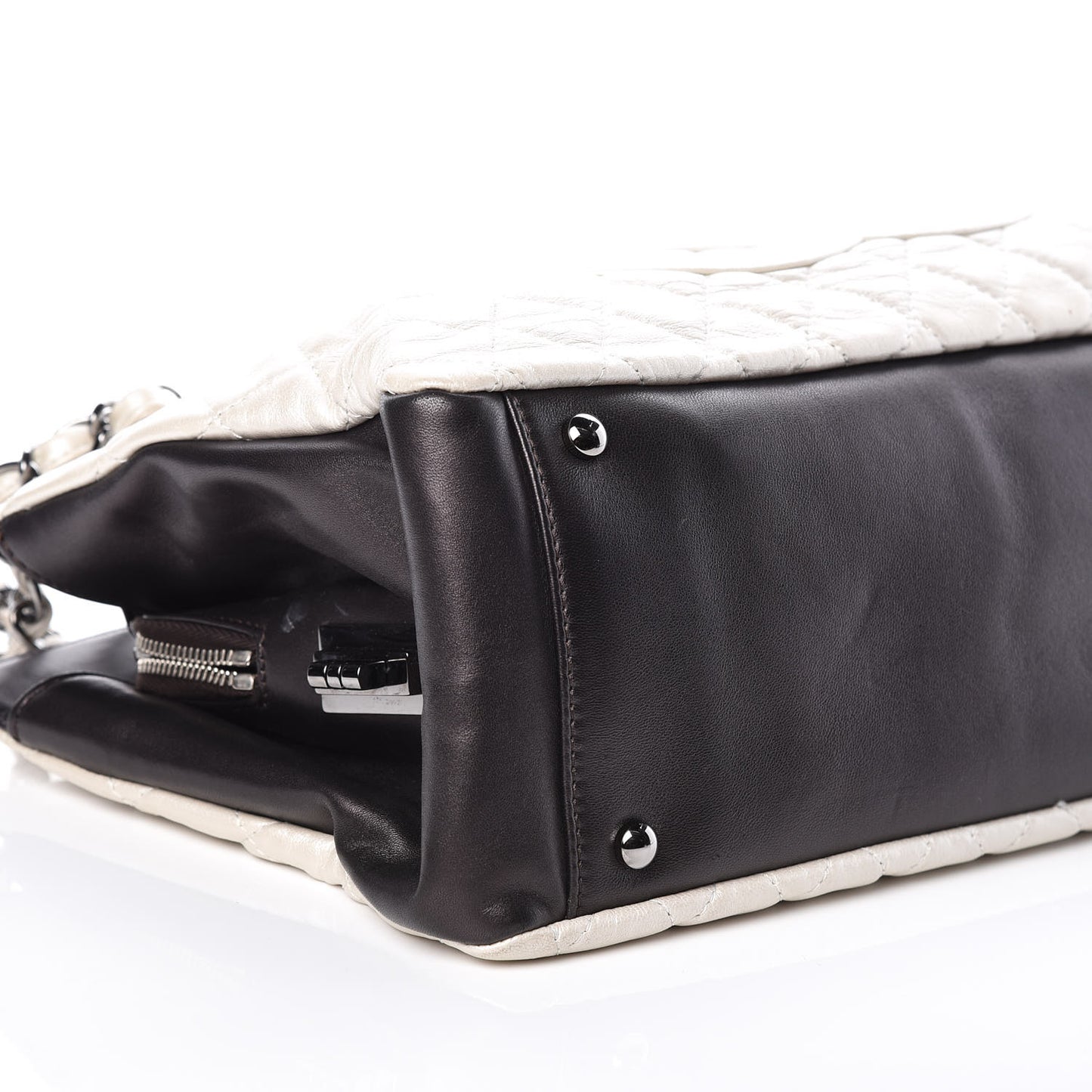 Metallic Lambskin Quilted Mademoiselle Tote Pearl