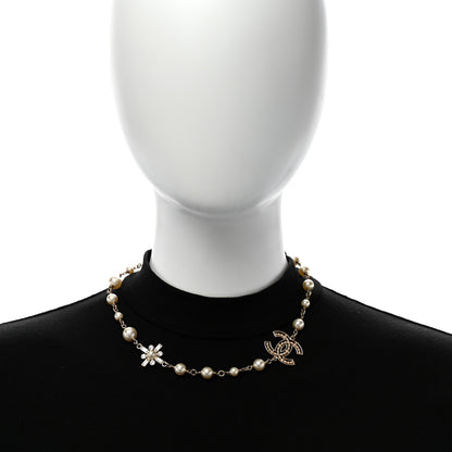 Chanel Crystal Baguette Pearl CC Cross Short Necklace Gold 2 of 6