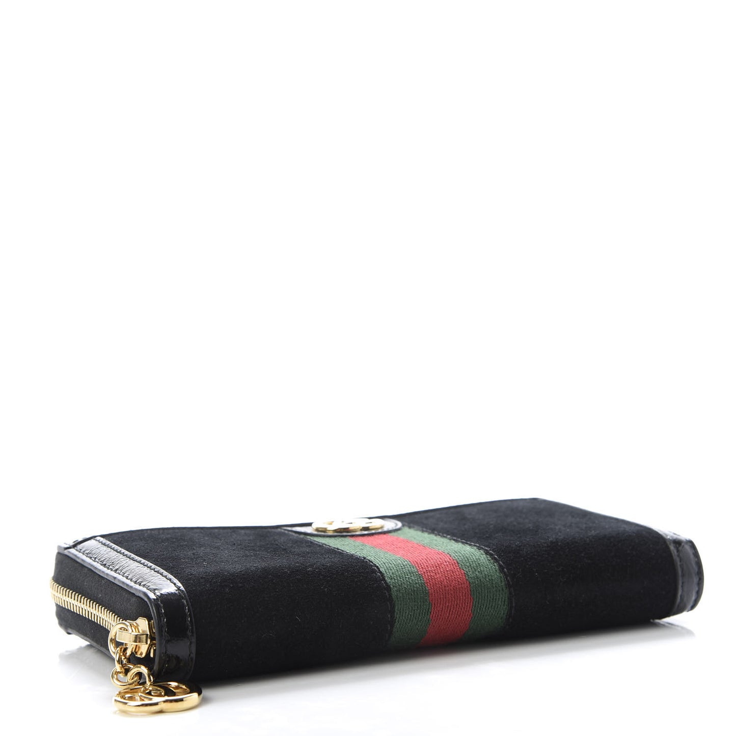 Suede Patent GG Web Ophidia Zip Around Wallet Black