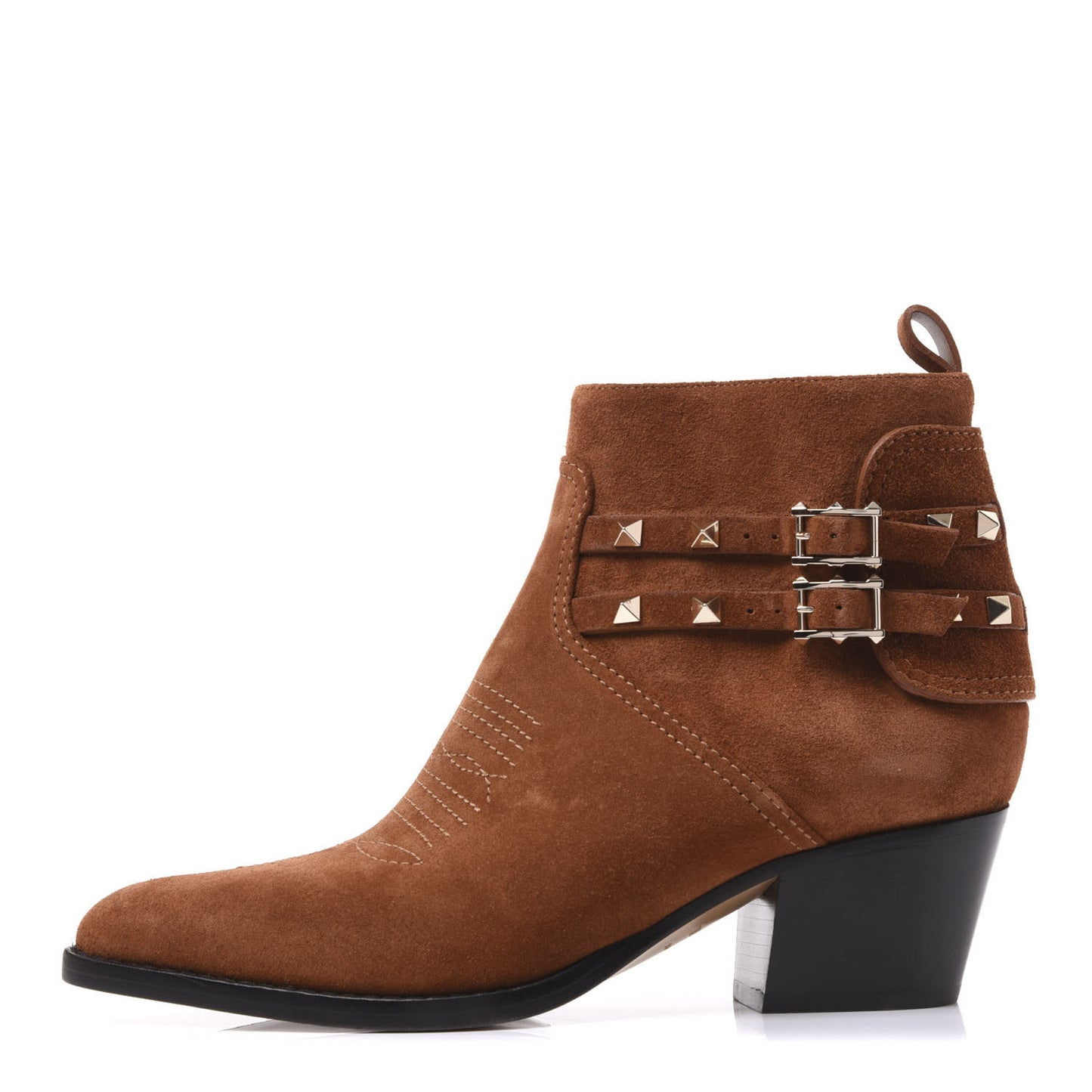 Suede Rockstud Double Buckle 50mm Cowboy Ankle Boots 38.5 Selleria