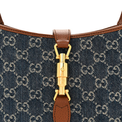 Gucci New Denim GG Monogram Calfskin Small Jackie 1961 Hobo Blue Tea Cuir 8 of 14