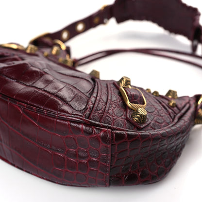 Balenciaga Extra Supple Calfskin Crocodile Embossed Le Cagole Shoulder Bag XS Dark Red 9 of 9