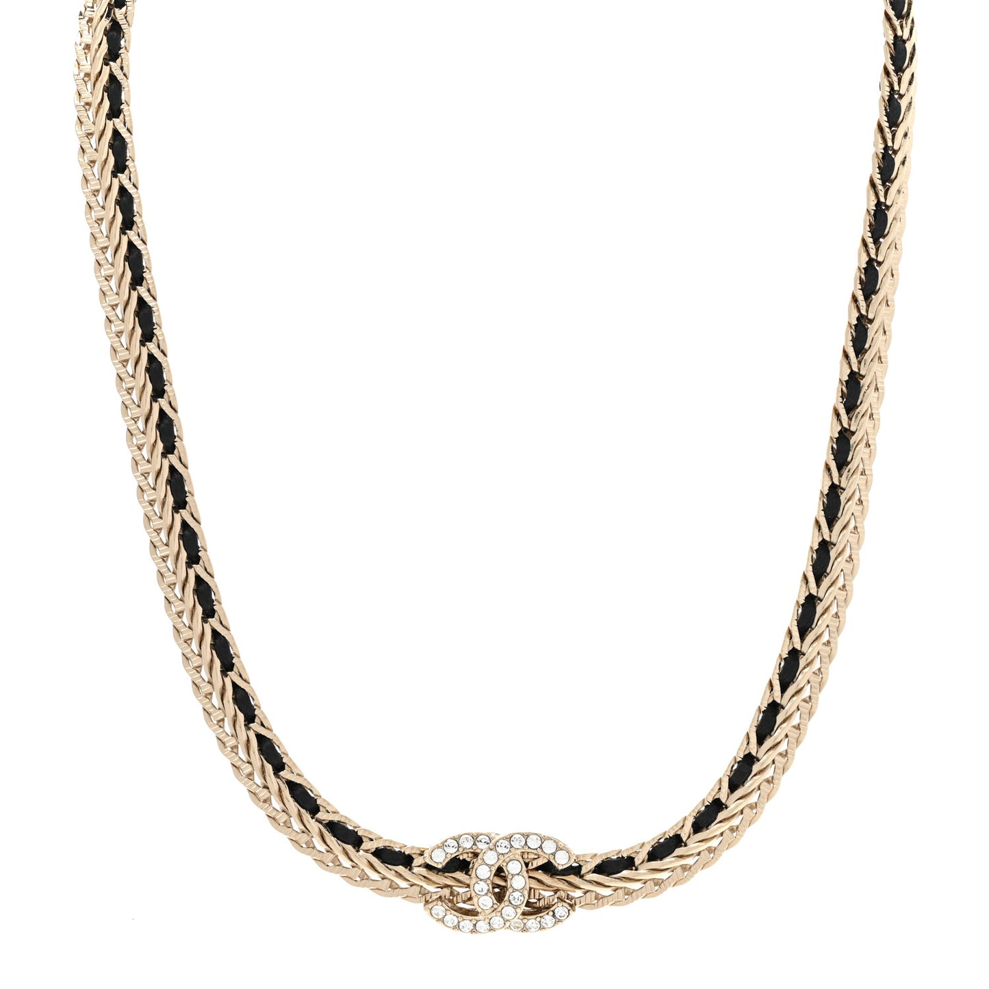 Metal Lambskin Crystal CC Choker Necklace Gold Black