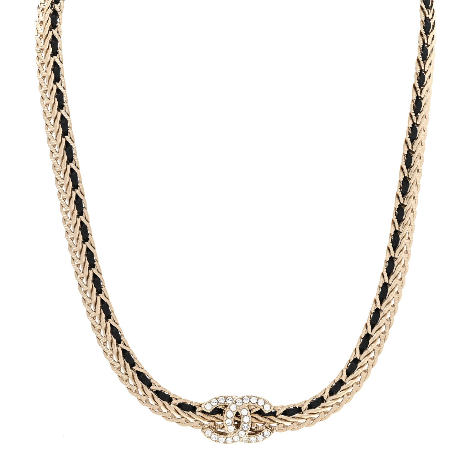 Chanel Metal Lambskin Crystal CC Choker Necklace Gold Black 1 of 6
