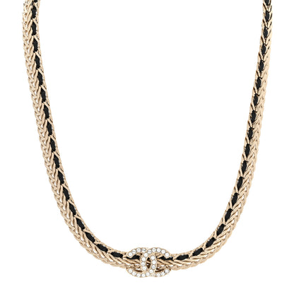 Chanel Metal Lambskin Crystal CC Choker Necklace Gold Black 1 of 6