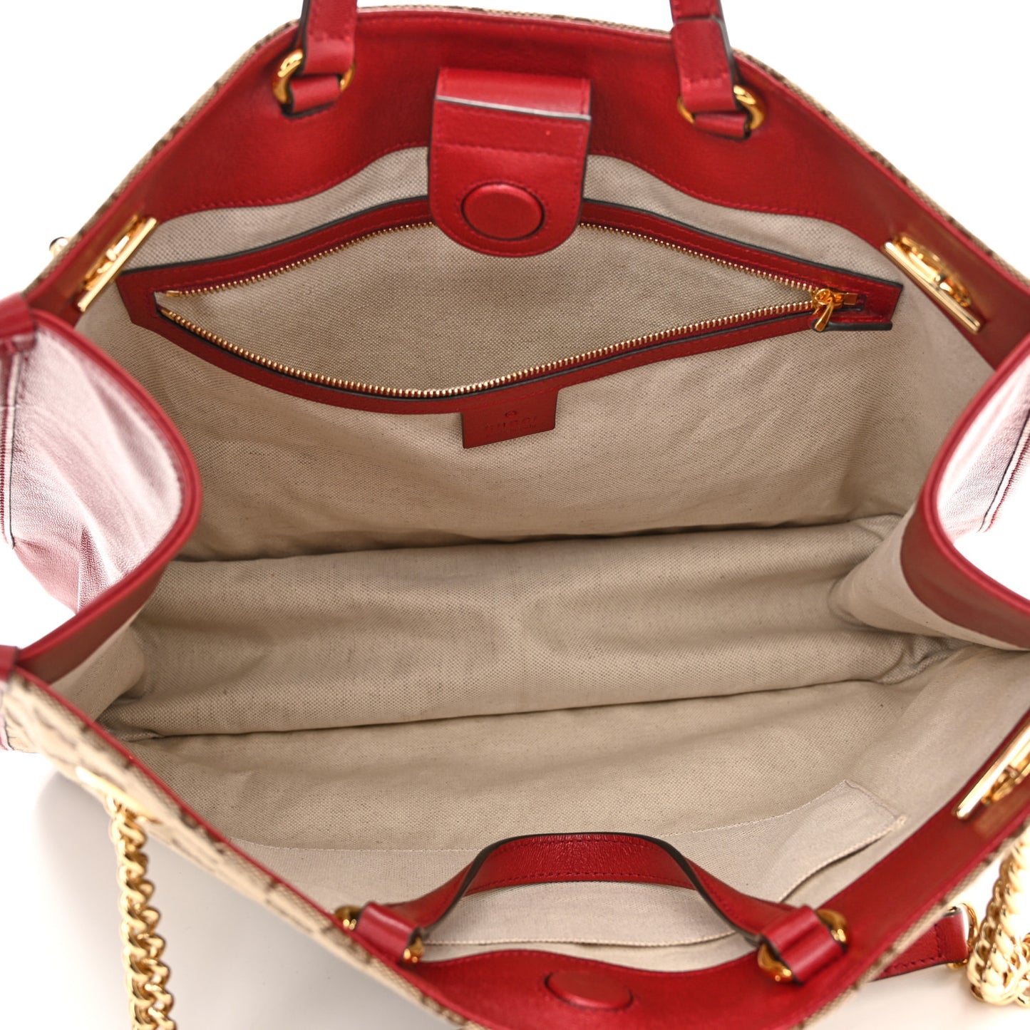 Monogram New Sakai Calfskin Lux Large Horsebit 1955 Tote Bag Beige Ebony New Cherry Red