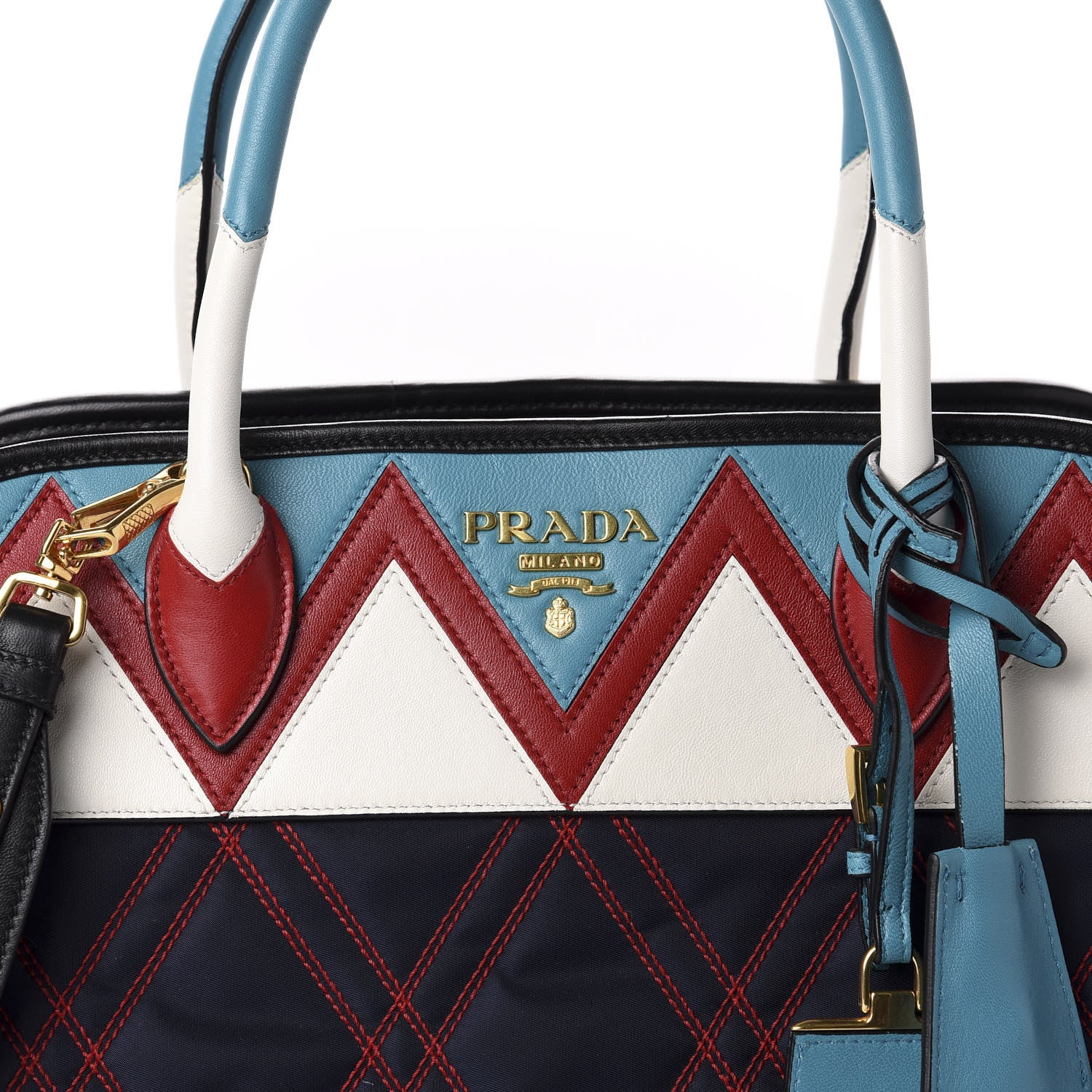 Prada Tessuto Nylon Quilted Impunturato Bauletto Baltico Fuoco 11 of 11