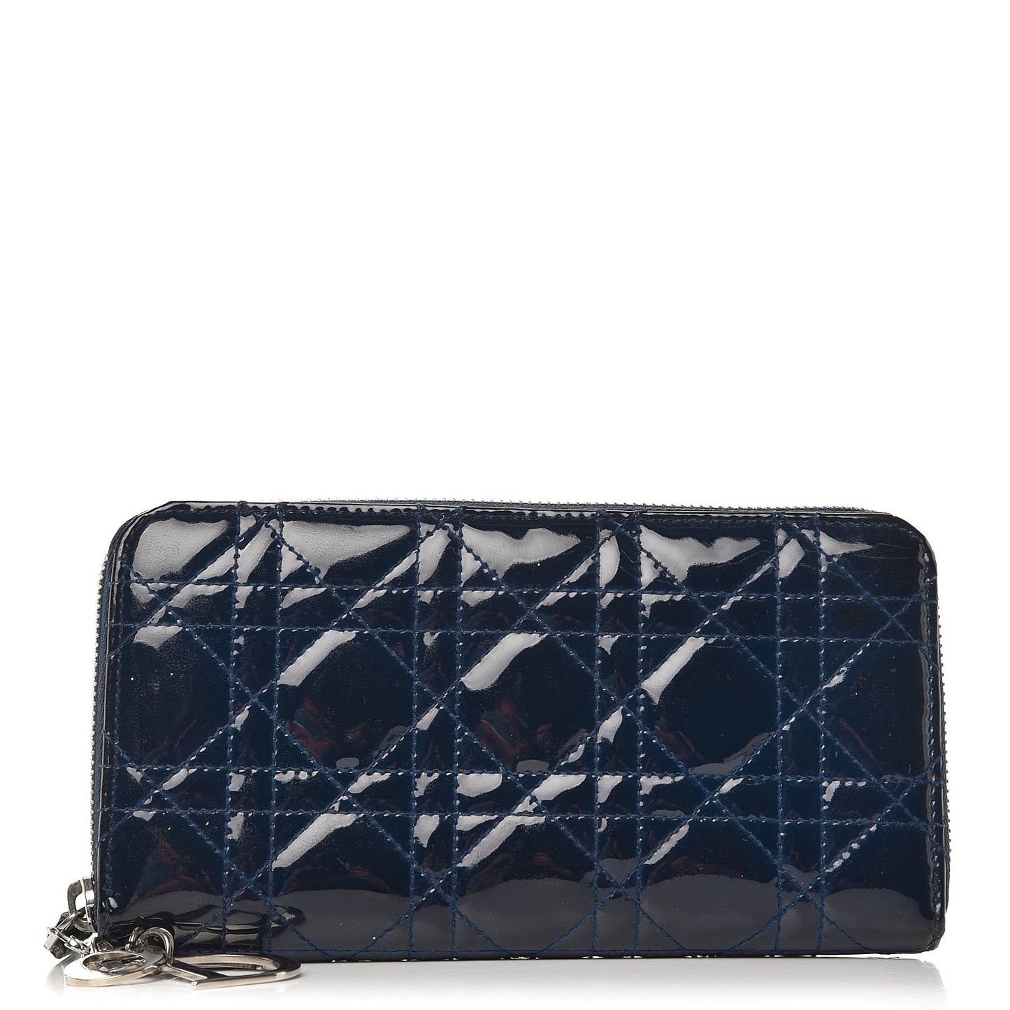 Patent Cannage Lady Dior Continental Zip Wallet Blue