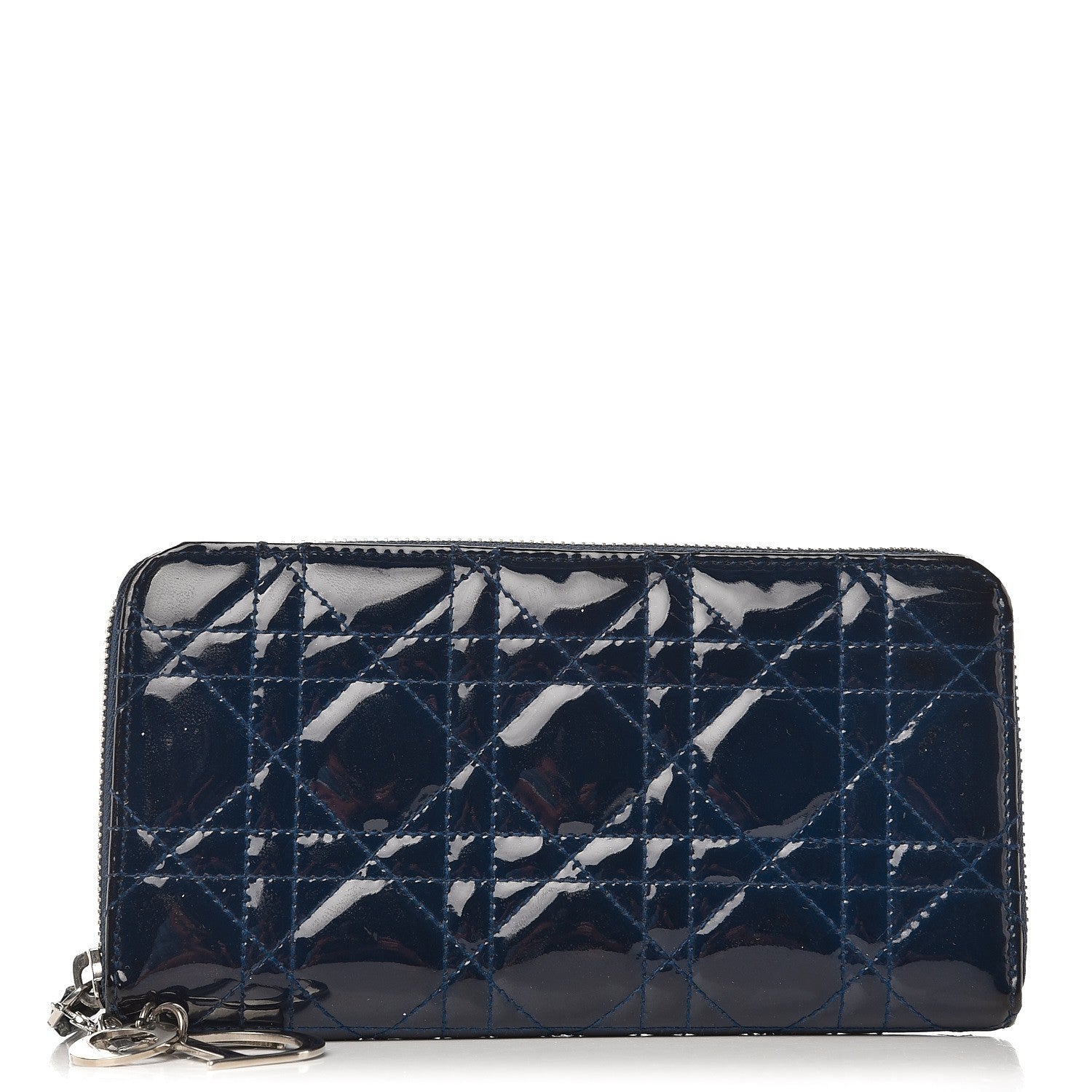 Christian Dior Patent Cannage Lady Dior Continental Zip Wallet Blue 1 of 9