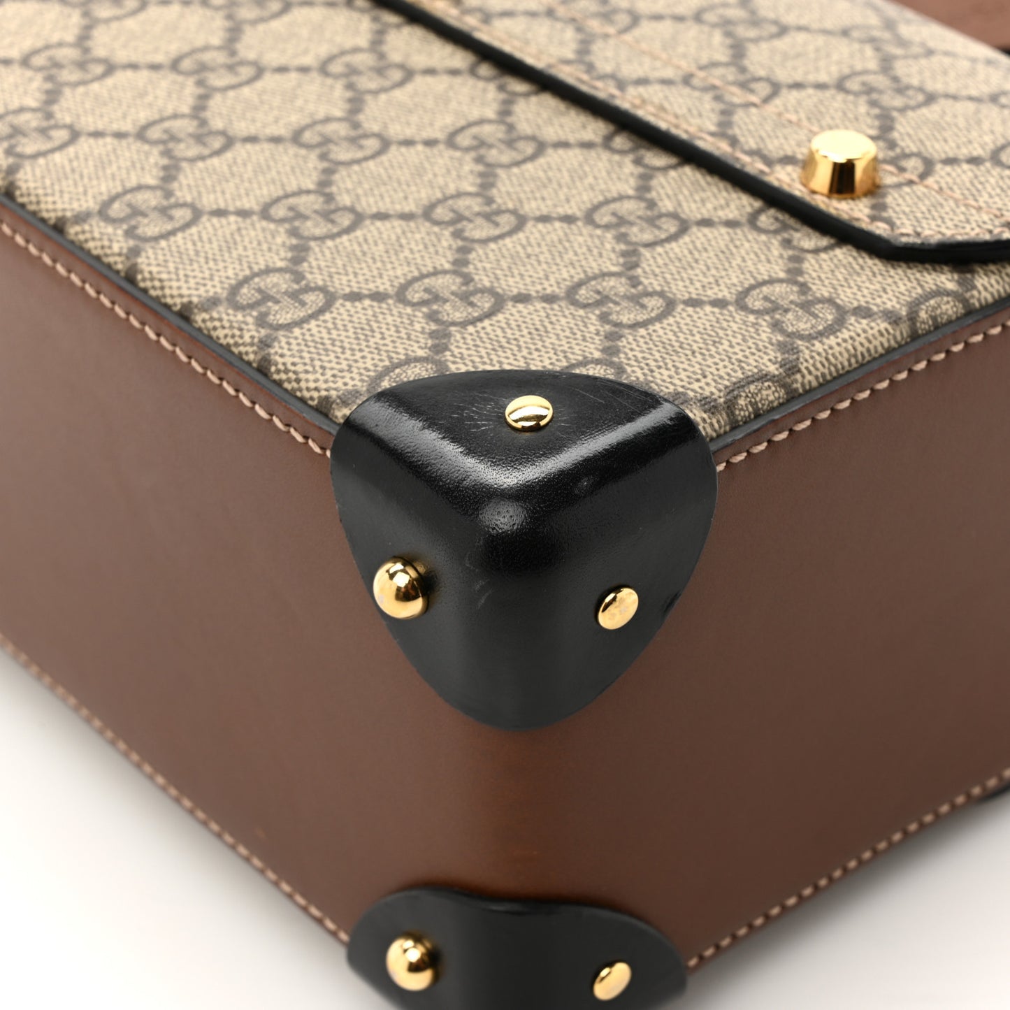 GG Supreme Monogram Small Padlock Bamboo Shoulder Bag Beige Black Cuir