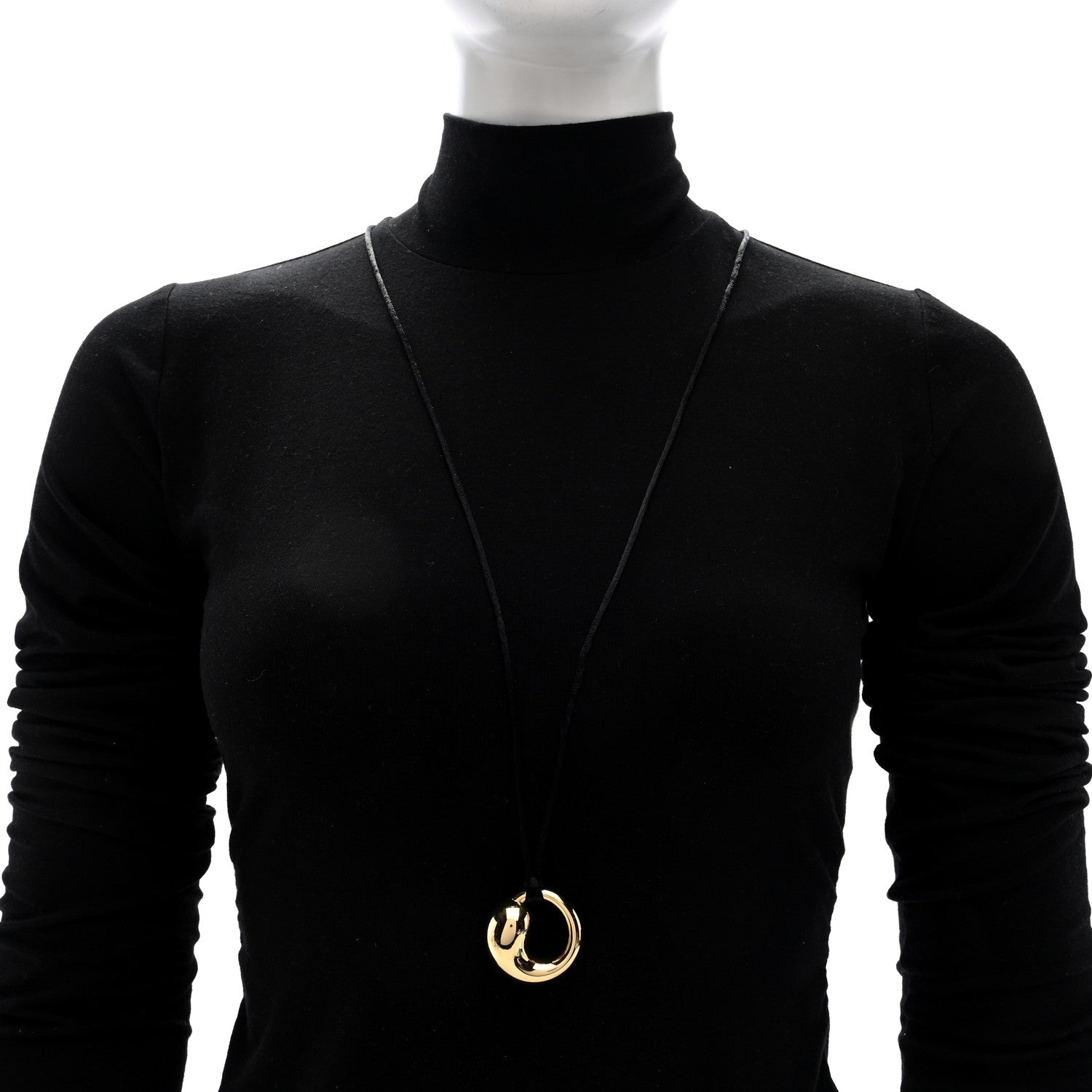 Tiffany 18K Yellow Gold Elsa Peretti Eternal Circle Pendant Cord Necklace 2 of 5