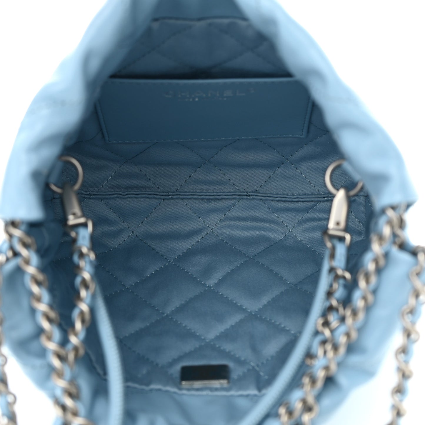Shiny Calfskin Quilted Mini Chanel 22 Light Blue