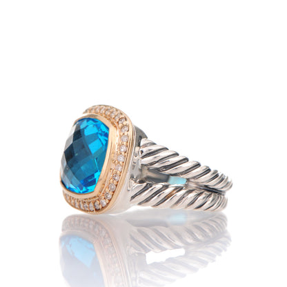 David Yurman Sterling Silver 18K Yellow Gold Diamond Blue Topaz 11mm Albion Ring 53 6.5 3 of 8