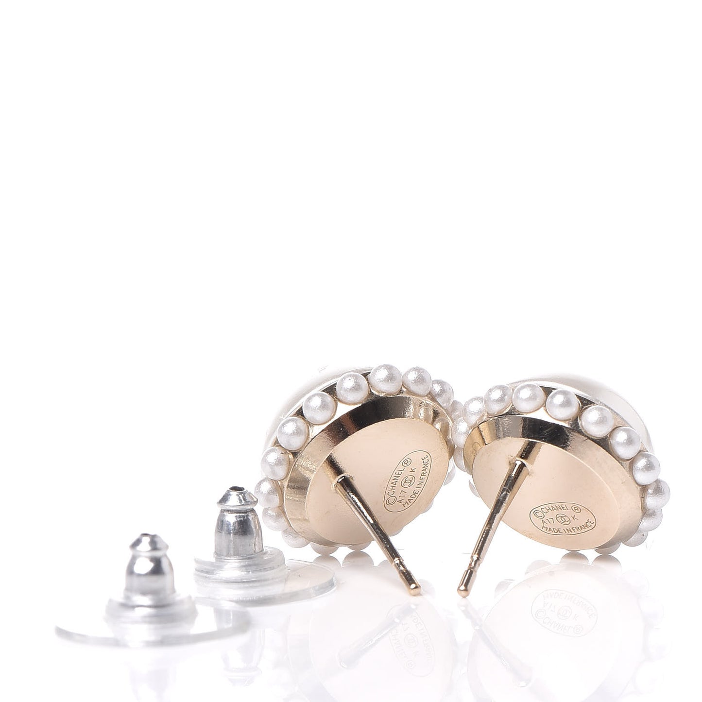Pearl CC Round Earrings Light Gold