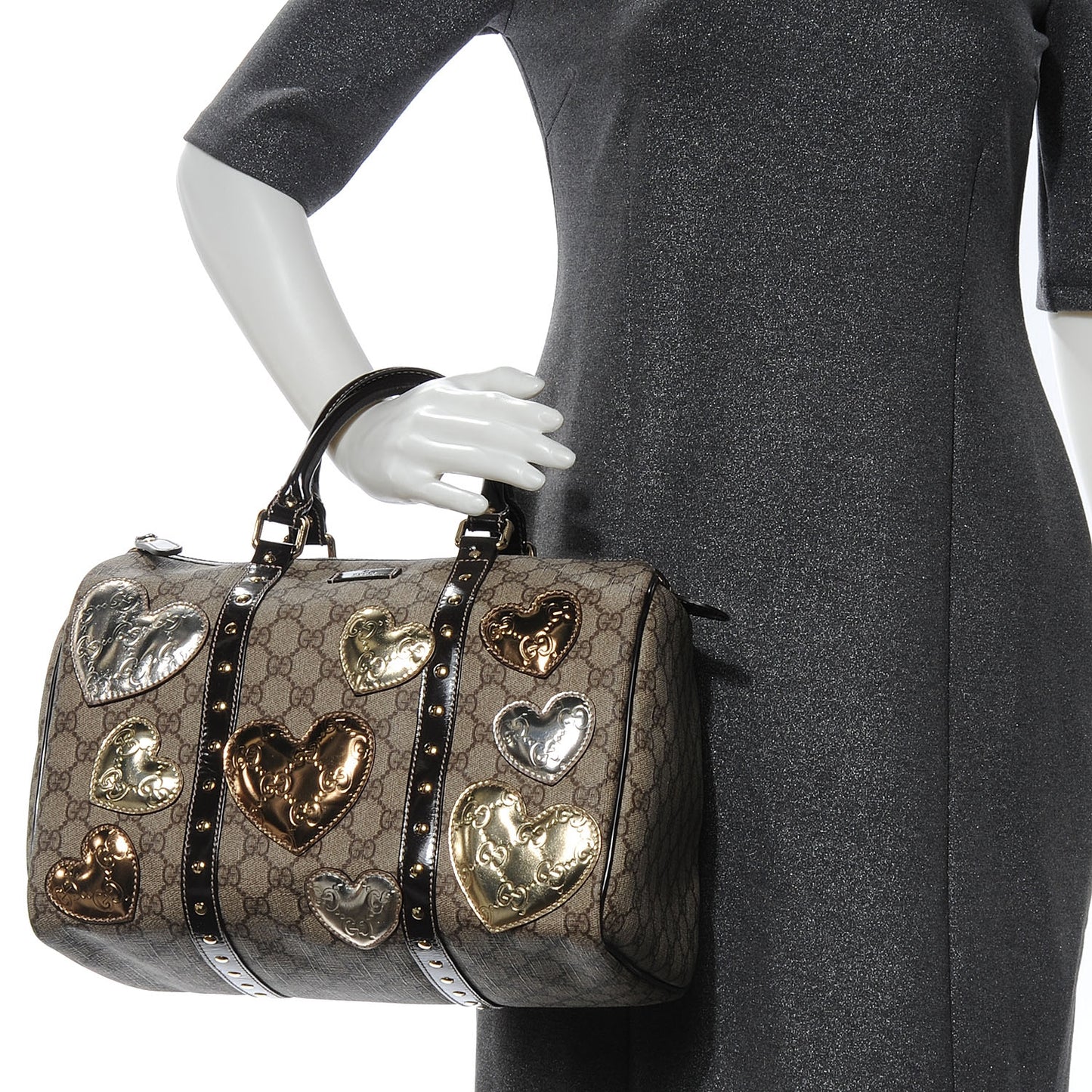 Monogram Guccissima Hearts Studded Medium Joy Boston Dark Brown