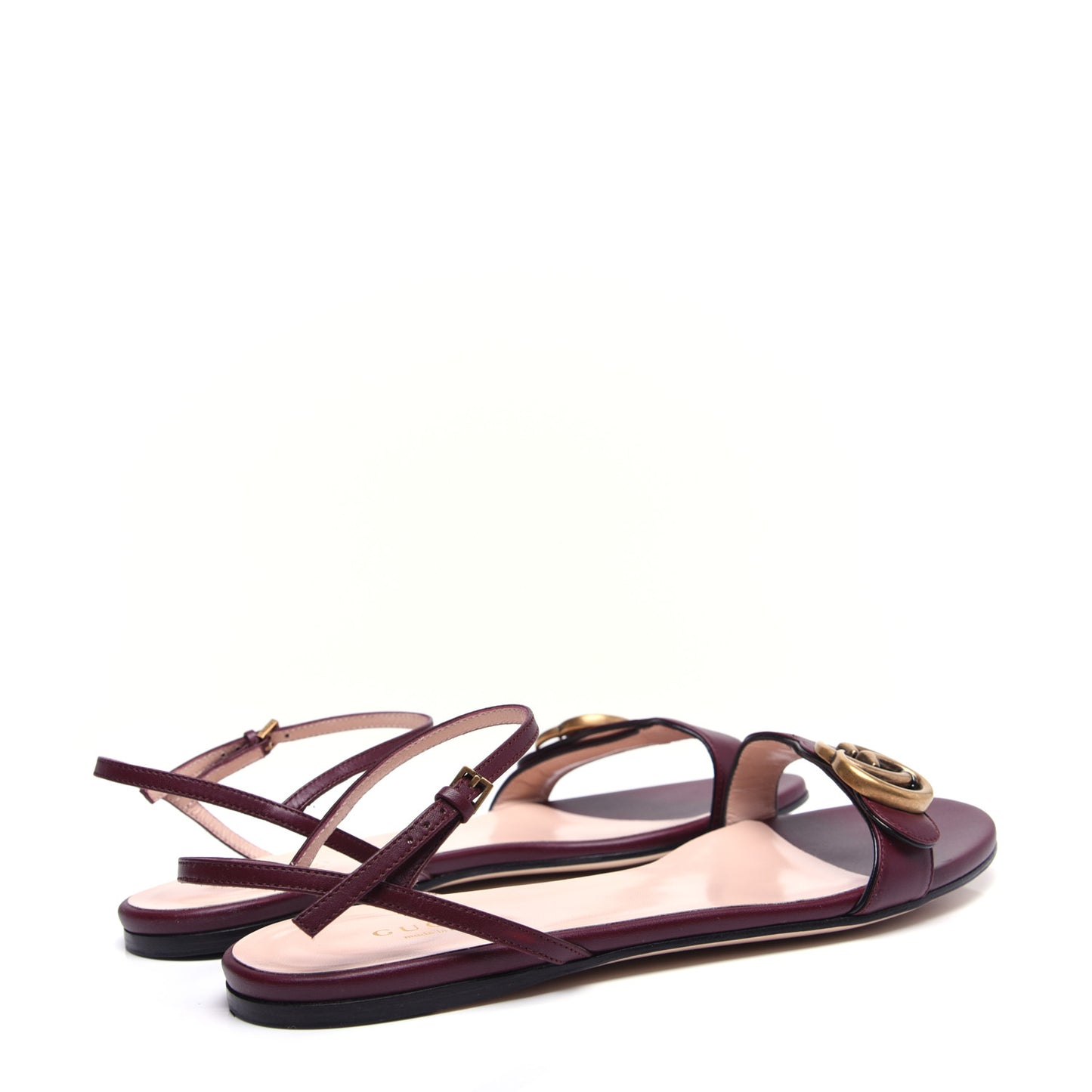 Lifford Calfskin GG Marmont Ankle Wrap Flat Sandals 39 Vintage Bordeaux
