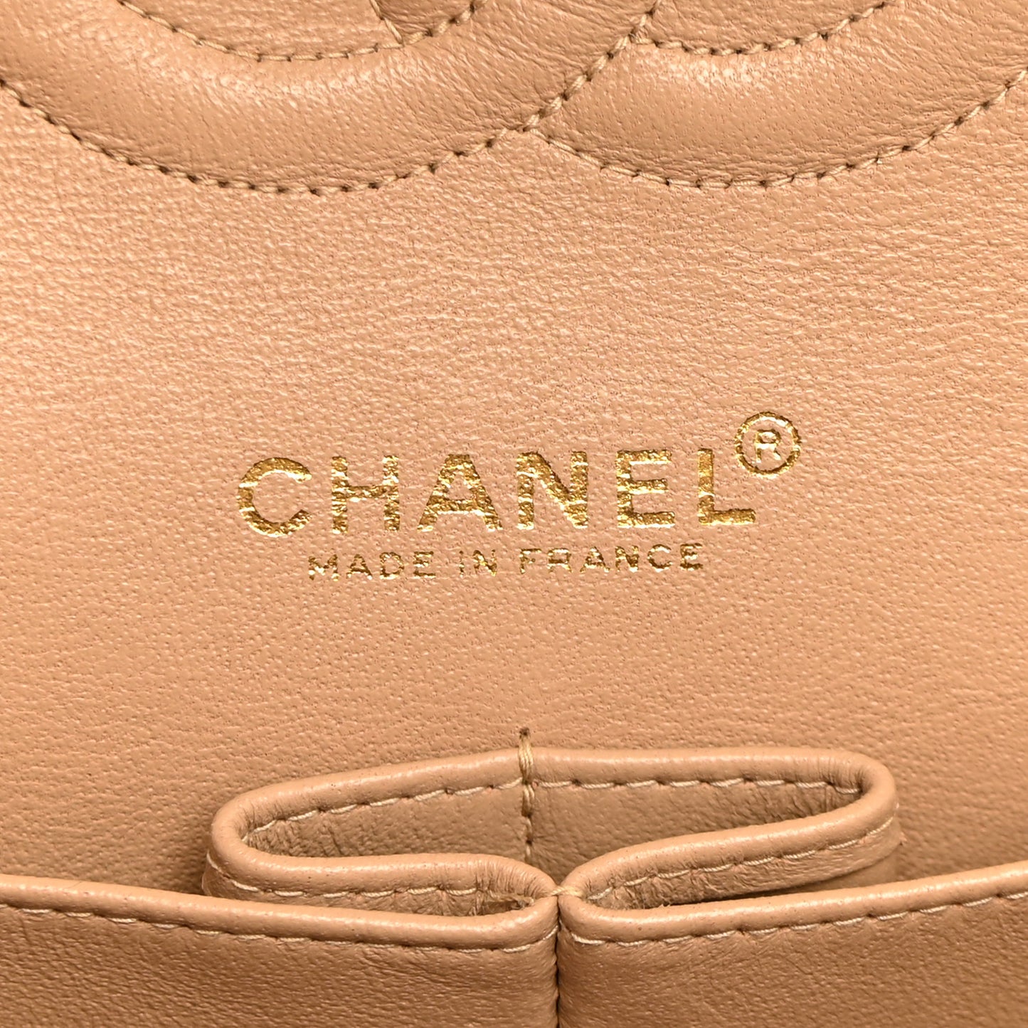 Lambskin Quilted Medium Double Flap Beige