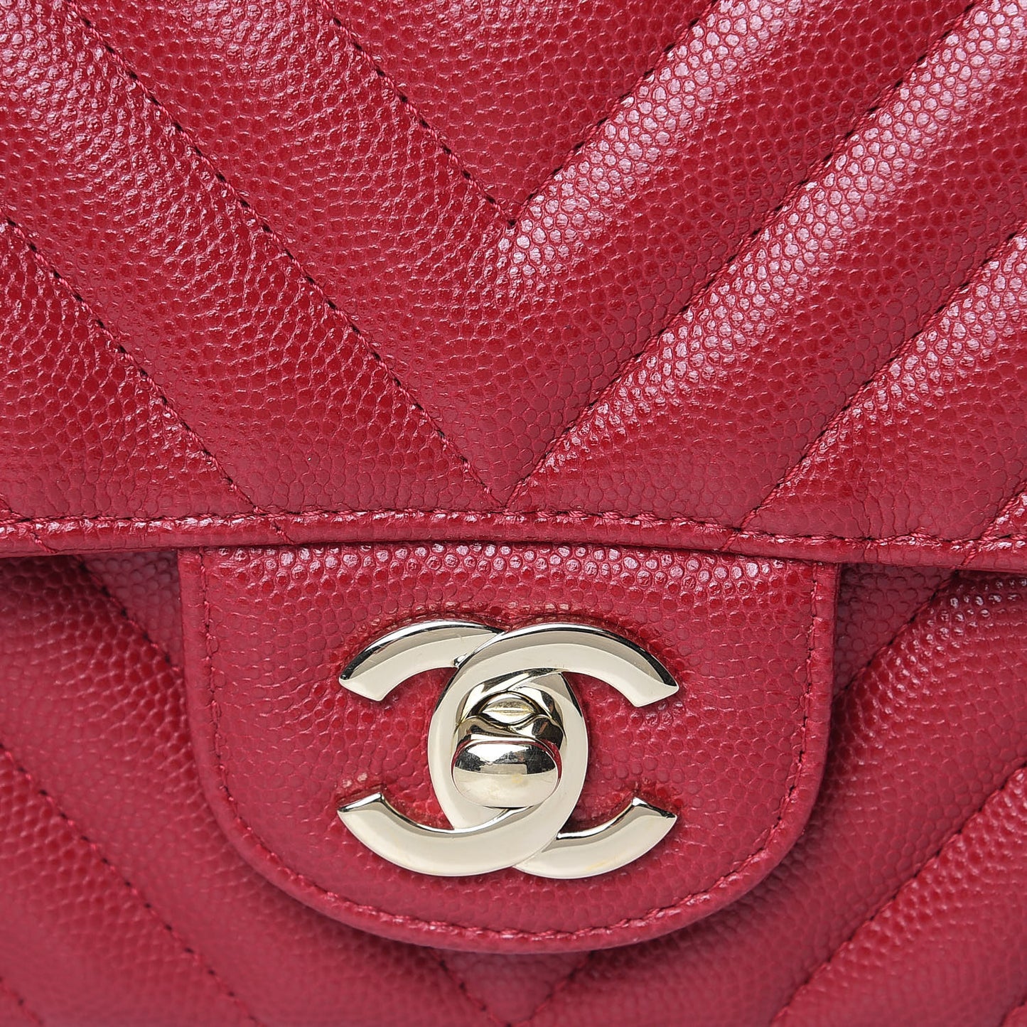 Caviar Chevron Quilted Mini Rectangular Flap Dark Pink