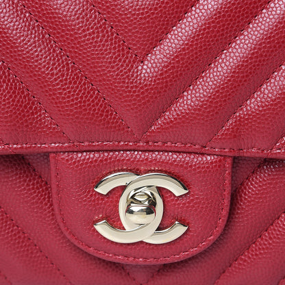 Chanel Caviar Chevron Quilted Mini Rectangular Flap Dark Pink 11 of 13