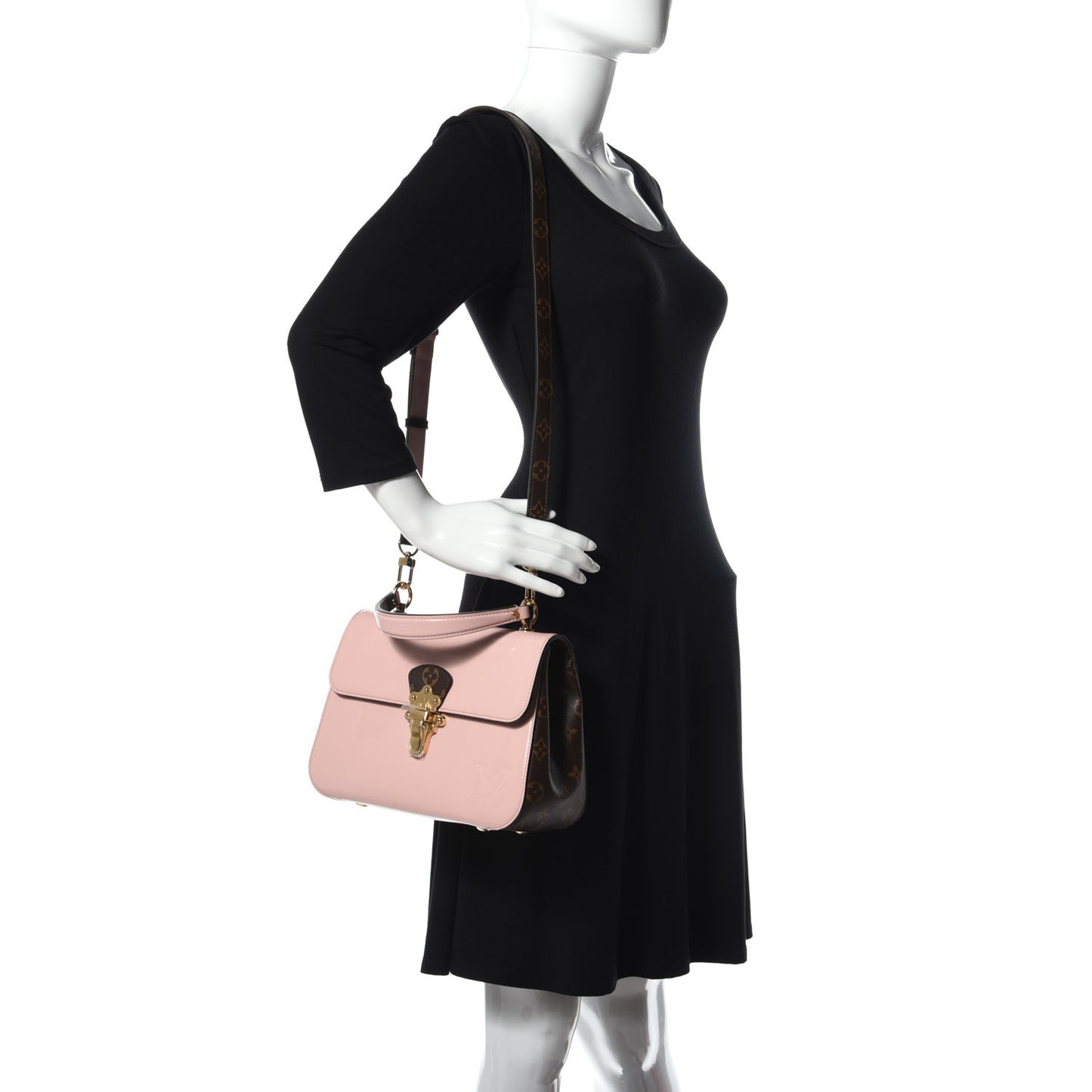 Patent Calfskin Monogram Cherrywood PM Rose Ballerine