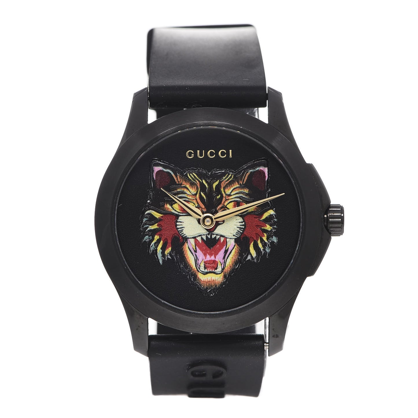 PVD Stainless Steel Rubber 38mm G-Timeless Angry Cat Quartz Watch Black