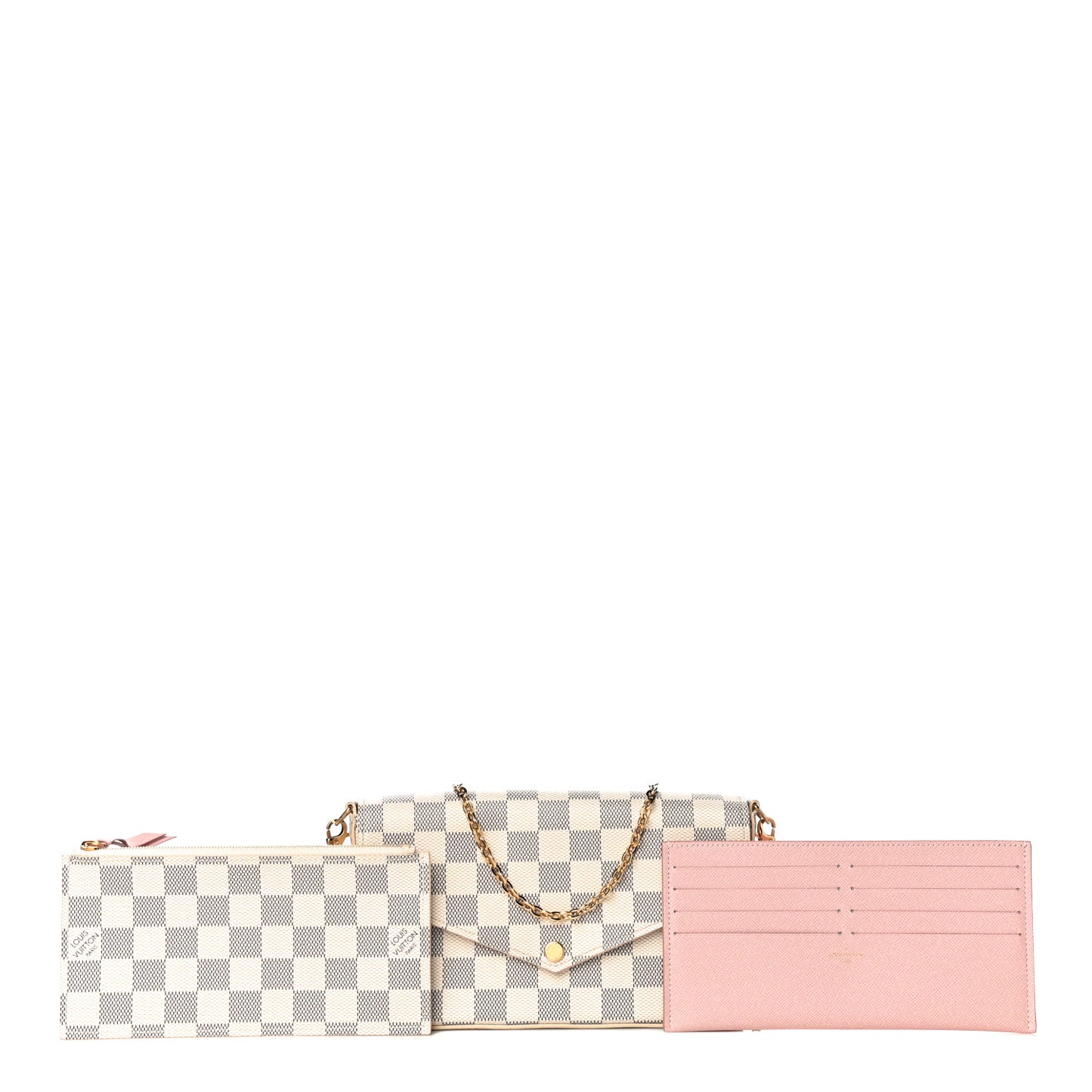 Damier Azur Pochette Felicie Chain Wallet Rose Ballerine