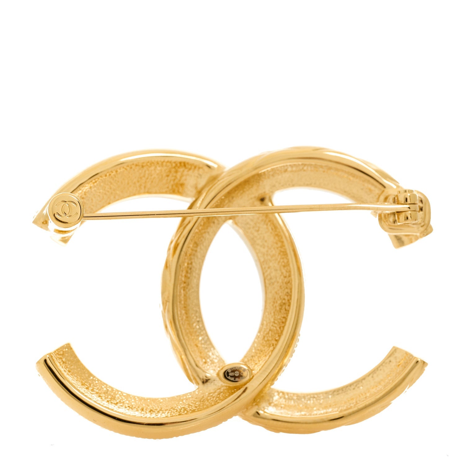 Chanel Metal Quilted Crystal CC Brooch Light Gold 4 of 5