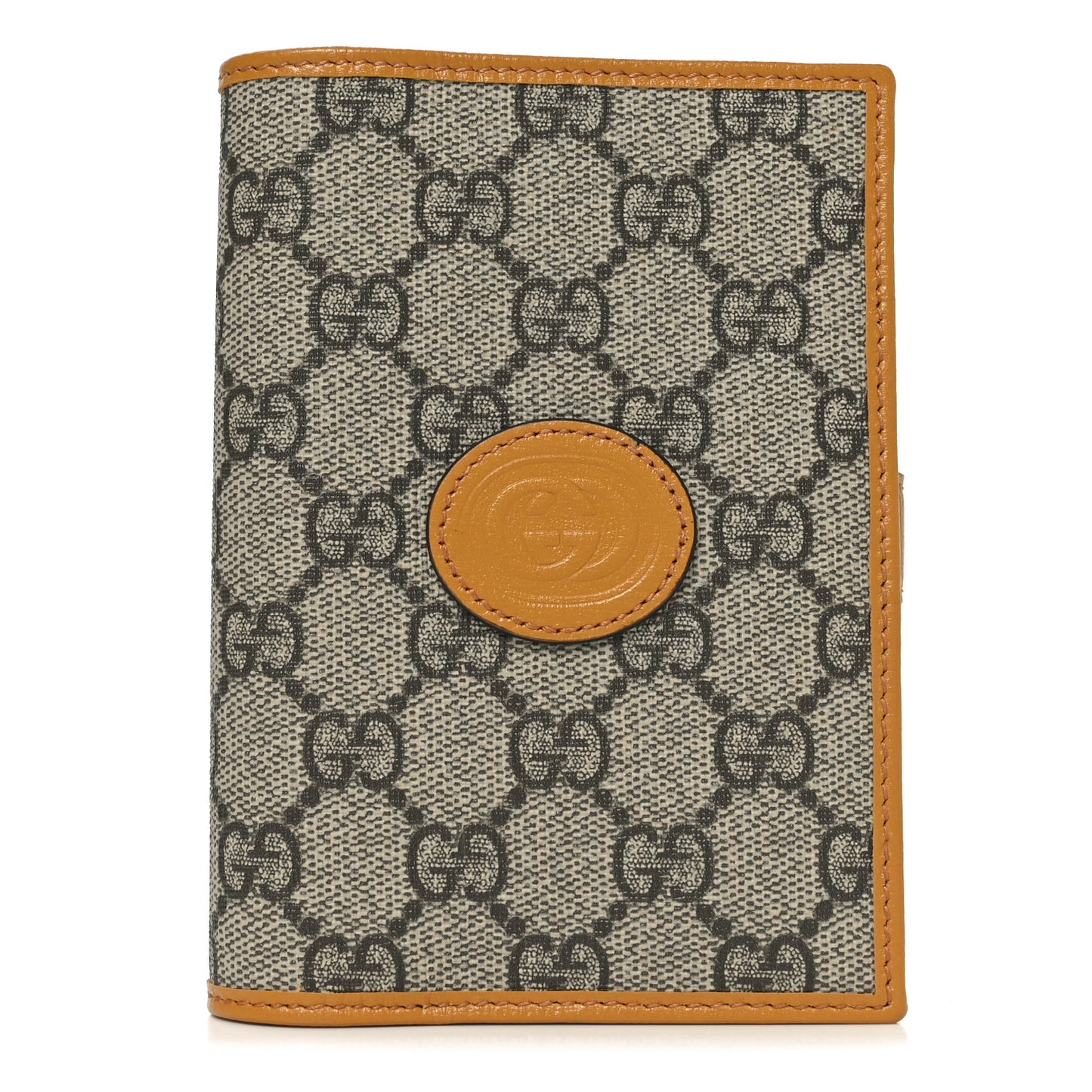 GG Supreme Monogram Textured Calfskin Retro Interlocking G Passport Case Beige Yellow