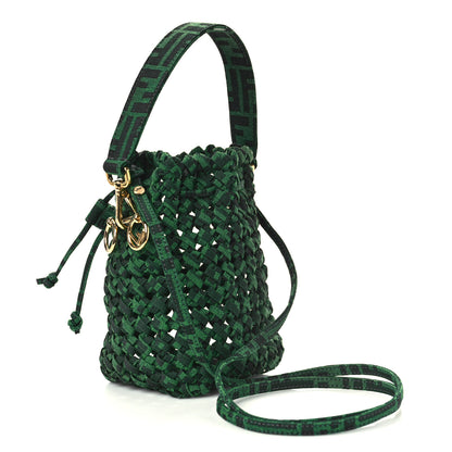 Fendi Fabric Jacquard F is Fendi FF 1974 Woven Knotted Mini Mon Tresor Bucket Bag Verde Black 3 of 9