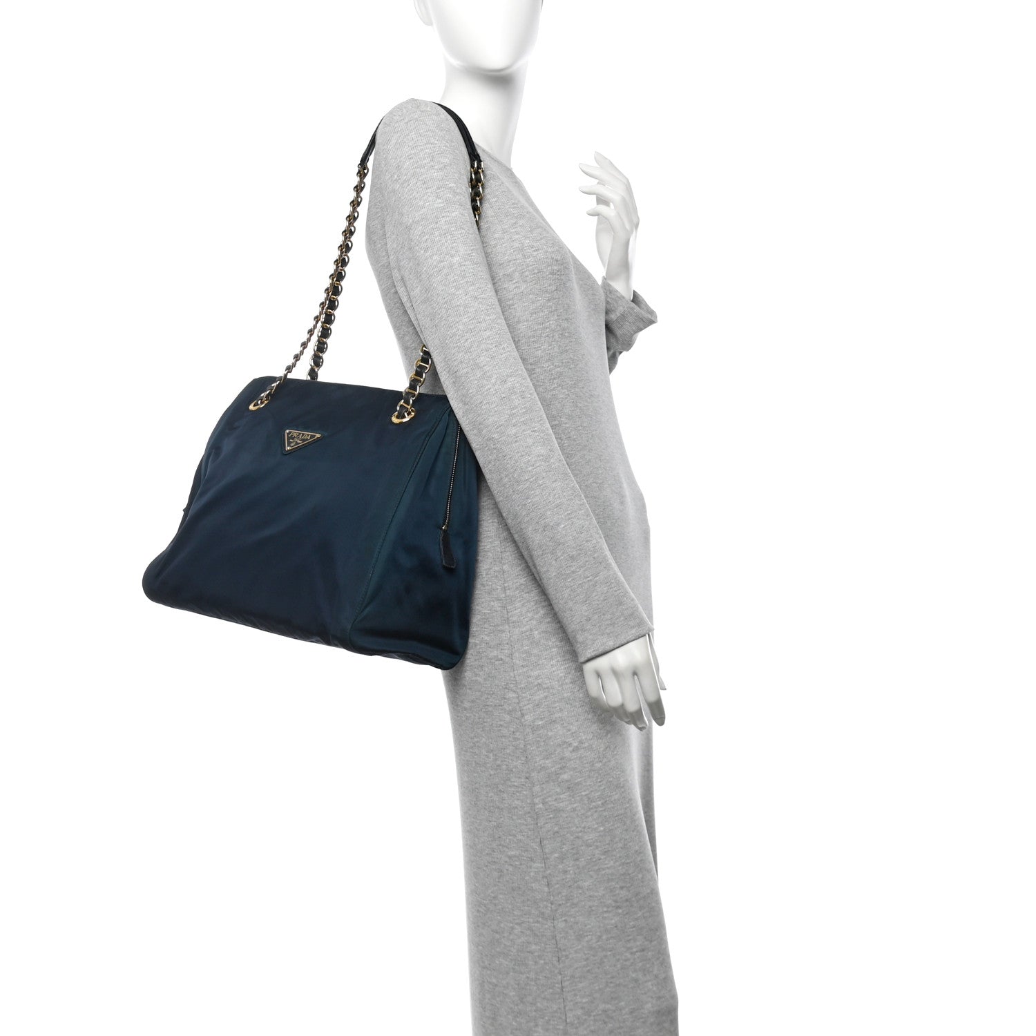 Prada Tessuto Nylon Catena Chain Shoulder Bag Blue 2 of 11