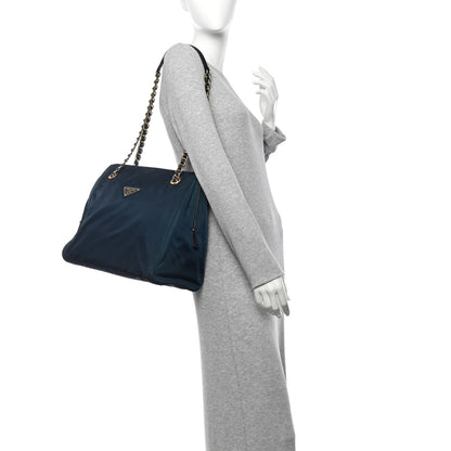 Prada Tessuto Nylon Catena Chain Shoulder Bag Blue 2 of 11