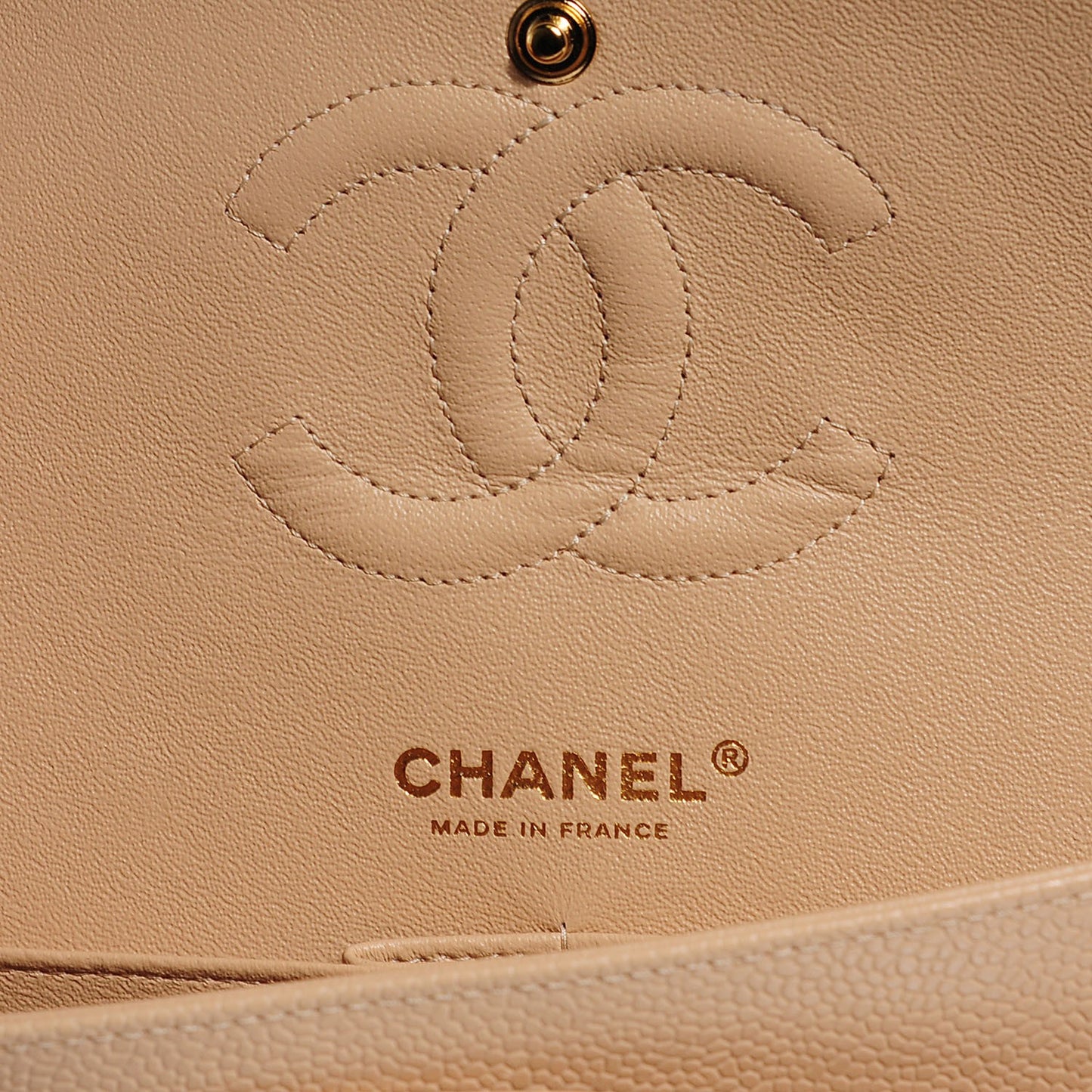 Caviar Quilted Medium Double Flap Beige Clair