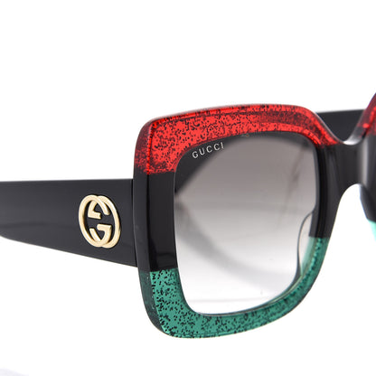 Gucci Square Frame GG0083S Sunglasses Glitter Red Black Green 5 of 9
