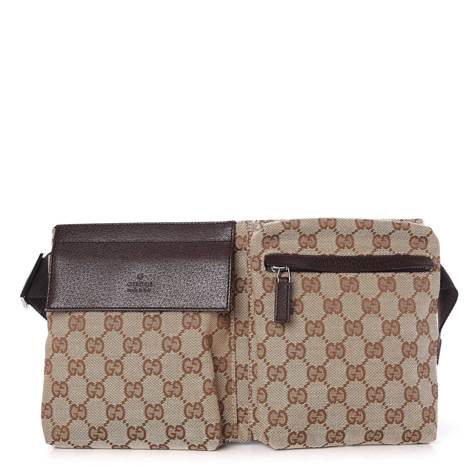 Gucci GG Monogram Double Pocket Belt Bag Dark Brown 1 of 8