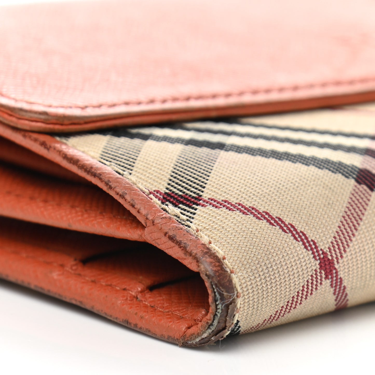 Calfskin House Check Continental Flap Wallet Orange