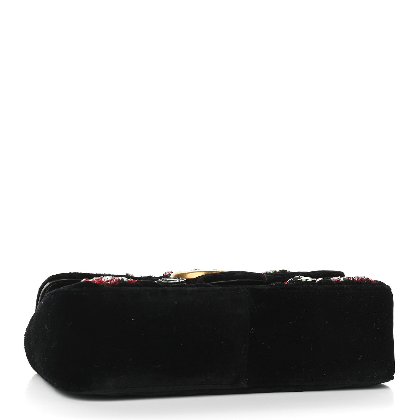 Velvet Matelasse Embroidered Mini GG Marmont Shoulder Bag Black
