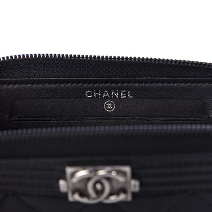 Chanel Lambskin Quilted Small Boy Zip Around Wallet Black 6 of 9