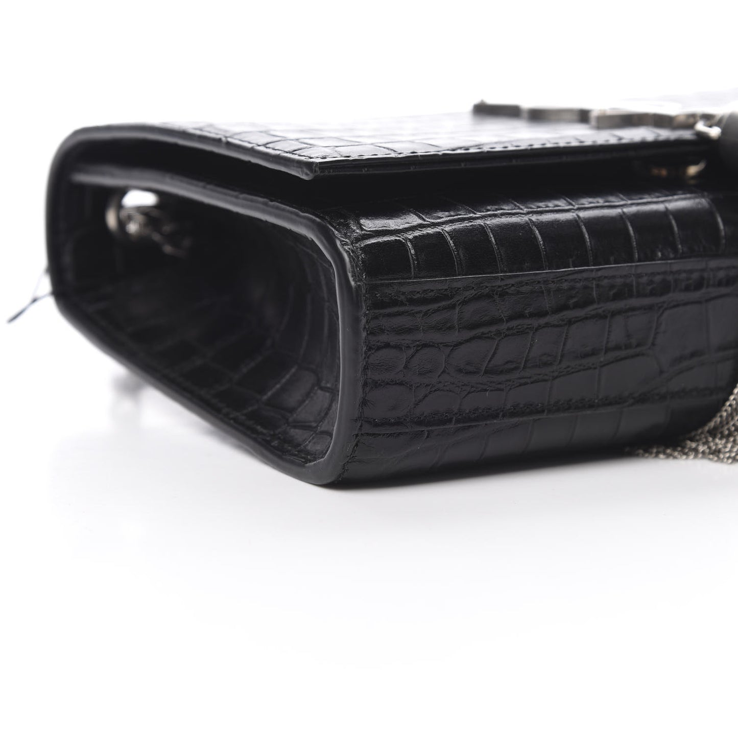 Calfskin Crocodile Embossed Monogram Small Kate Tassel Satchel Black