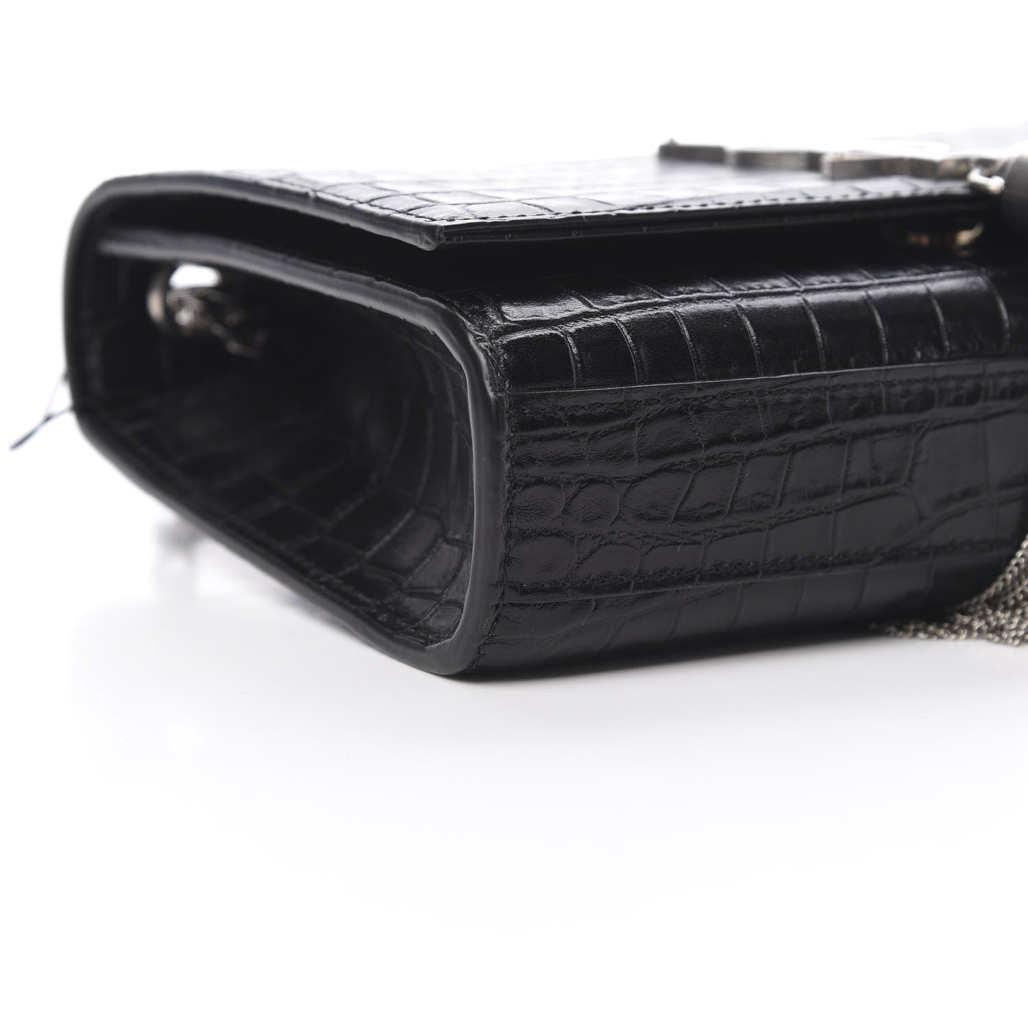 Saint Laurent Calfskin Crocodile Embossed Monogram Small Kate Tassel Satchel Black 8 of 9