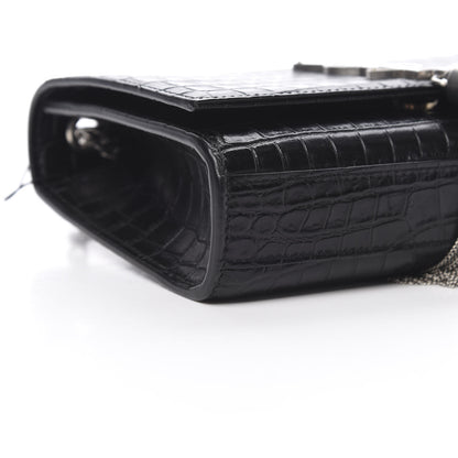 Saint Laurent Calfskin Crocodile Embossed Monogram Small Kate Tassel Satchel Black 8 of 9