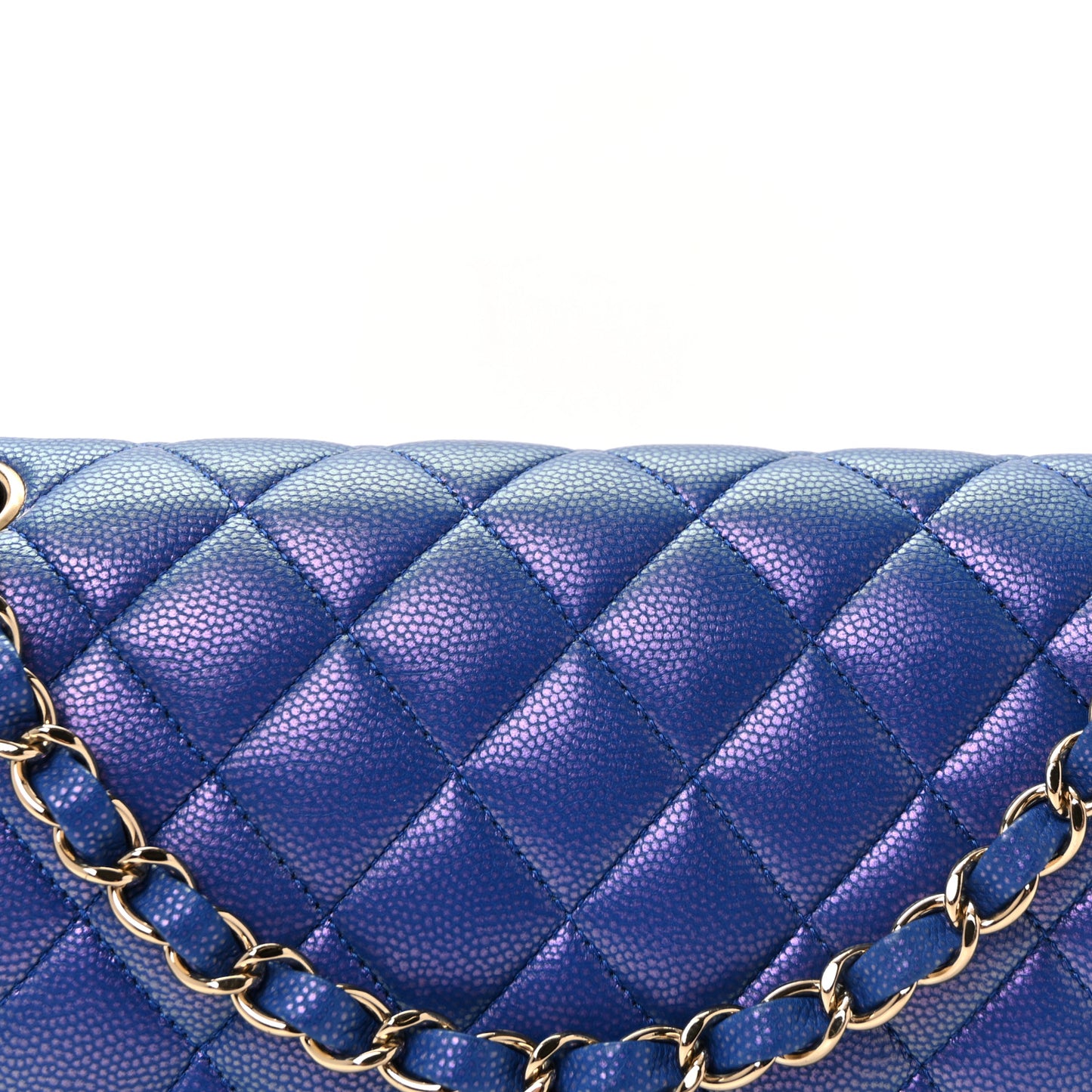 Iridescent Caviar Quilted Medium Double Flap Blue