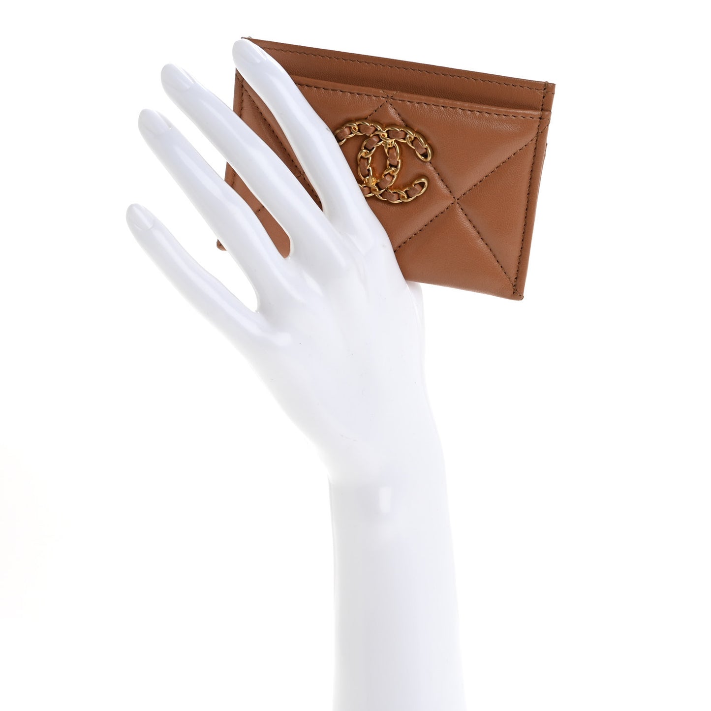 Lambskin Quilted Chanel 19 Card Holder Brown