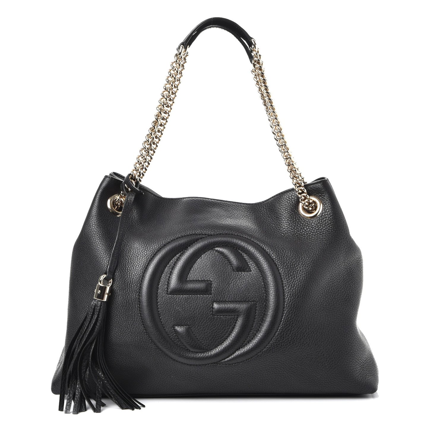 Pebbled Calfskin Medium Soho Chain Shoulder Bag Black
