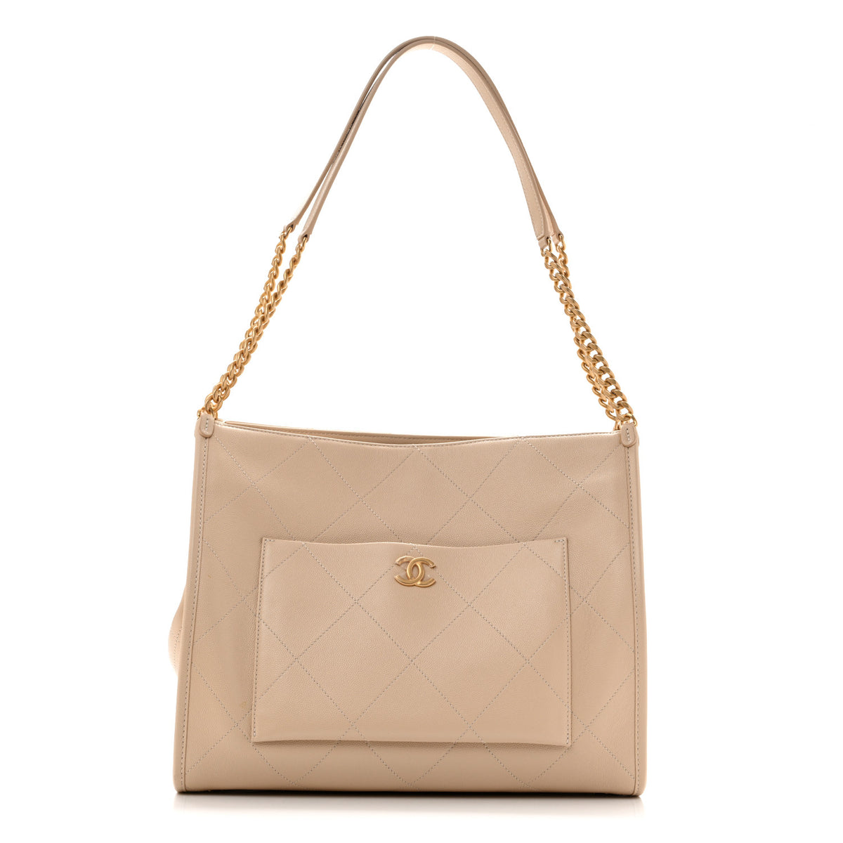 Chanel Caviar Stitched Pocket CC Large Tote Beige 1 of 14