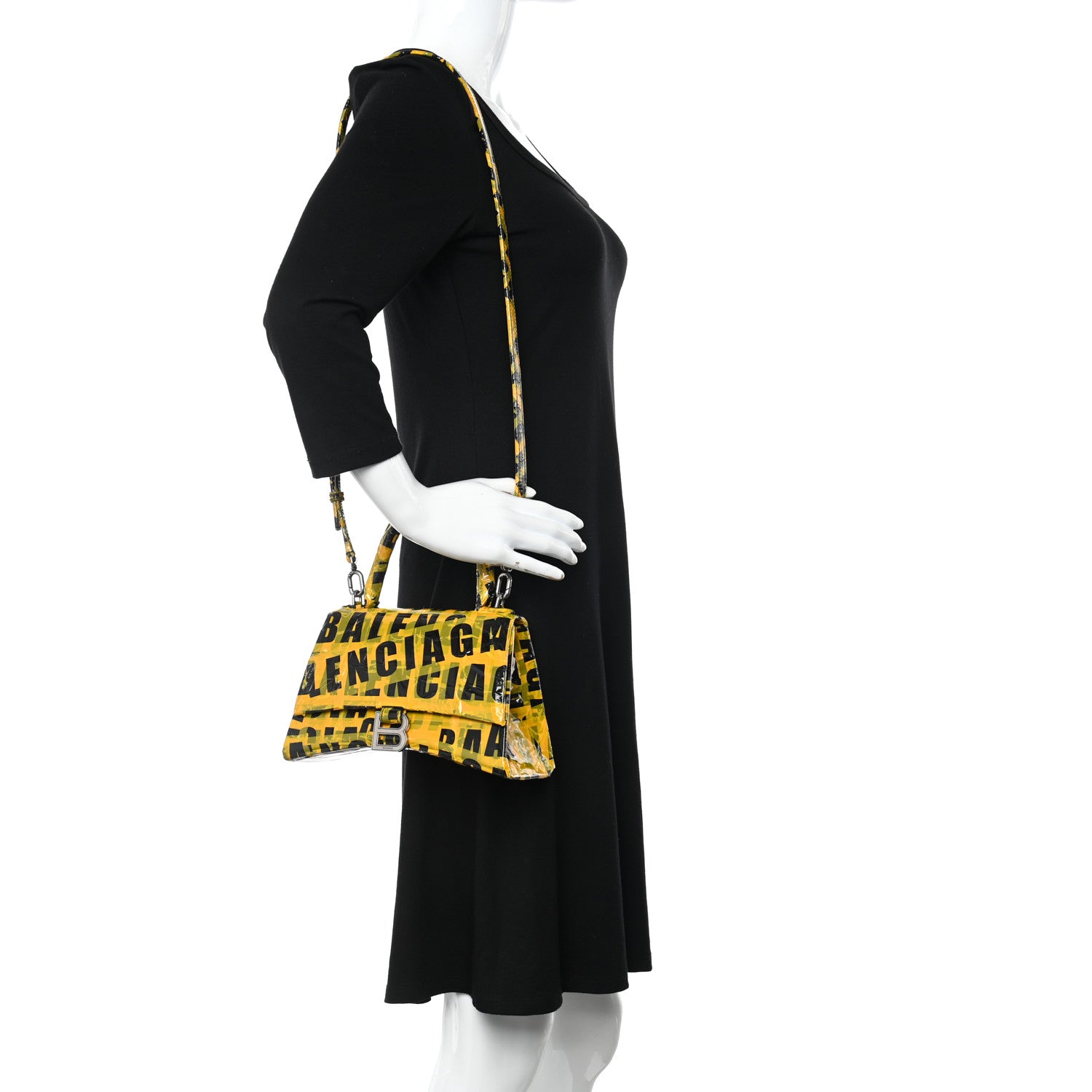 Balenciaga Box Calfskin Tape Small Hourglass Top Handle Bag Yellow Black 2 of 11