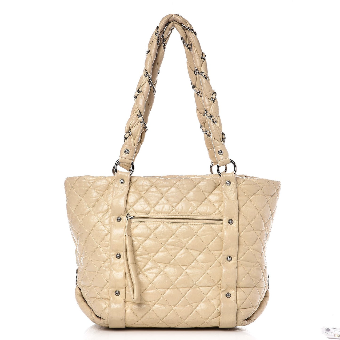 Distressed Lambskin Vintage Ligne Lady Braid Tote Ivory